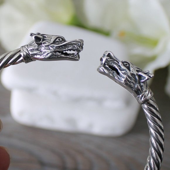 Sterling Silver Dragon Cuff Hinge Bracelet Throne Goth Statement Fantasy - Picture 2 of 4